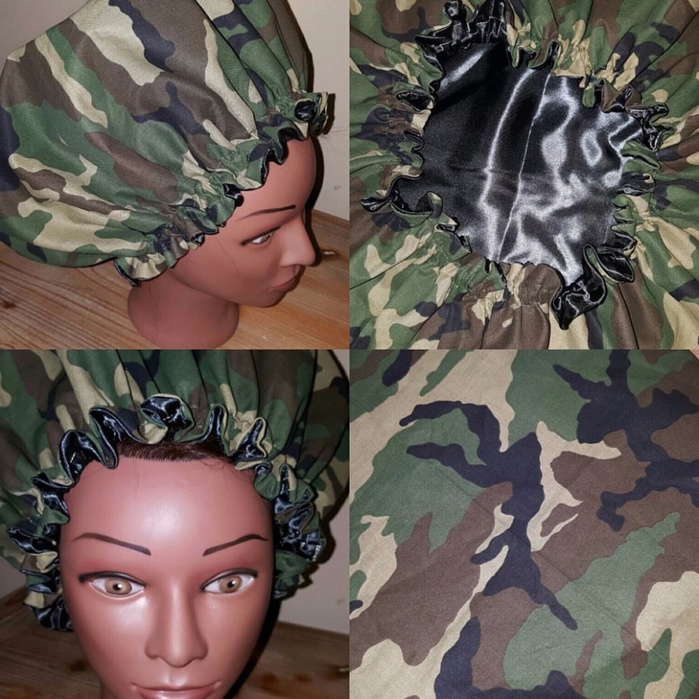 Hand Crafted, Camouflage, Satin Lined, Hair Bonnet (Adult)